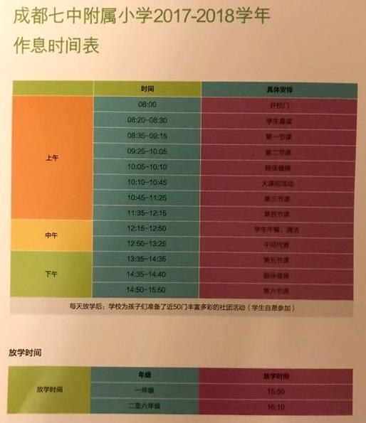 成都各小学一年级课程表一览 看看别人家小孩都学啥